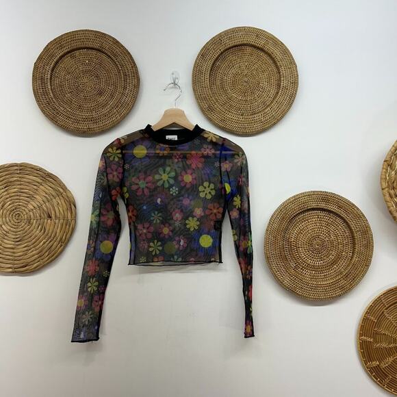 Princess Polly Funky Hippie Sheer Flower Floral Cropped Long Sleeve Crop Top 4 - Picture 1 of 6